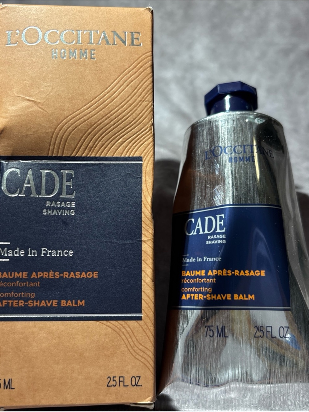 L'OCCITANE Cade After-Shave Balm — Navy Blue & Metallic Silver Tube